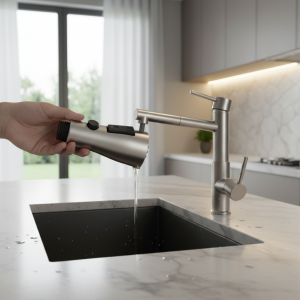 Buse de robinet extractible de cuisine, interrupteur à bouton télescopique, tête de remplacement de robinet extractible en Nickel brossé