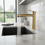 Robinet d&rsquo;évier à 2 fonctions, comme indiqué dans la figurine, robinet en or brossé, débit de 1.8 GPM, Construction ABS, conception d&rsquo;installation facile