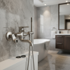 Robinet de baignoire de douche en acier inoxydable 304, Nickel brossé, adaptateur de robinet de douche en laiton massif, pied incurvé à Angle réglable Robinet de baignoire de douche en acier inoxydable 304, Nickel brossé, adaptateur de robinet de douche en laiton massif, pied incurvé à Angle réglable