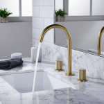 Mélangeur de lavabo, robinet de salle de bains, robinet d&rsquo;évier en laiton brossé, double support monté sur le pont, trois trous mélangés froid et chaud