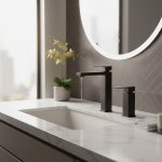 Shinesia robinets de salle de bains en acier inoxydable, robinet de lavabo monté sur un pont haut et court, robinet mitigeur de salle de bains, eau chaude et froide