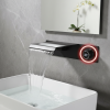 Robinet cascade mural noir mat bec plat acier inoxydable lèvre chromée jet rideau remplissage uniforme affichage numérique température