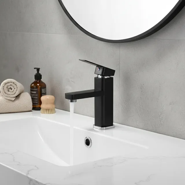 Robinets de salle de bains noirs/chromés