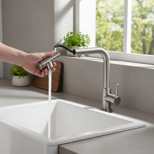 Pulvérisateur extractible, robinet d&rsquo;évier caché, levage en acier inoxydable 304, mélangeur d&rsquo;évier noir à deux trous, robinet de cuisine extractible