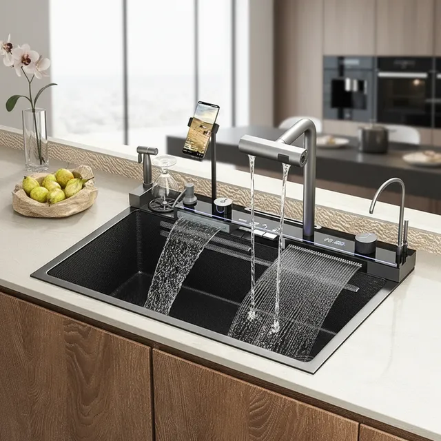 Évier de cuisine cascade en acier inoxydable 304