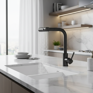 Robinet de cuisine brossé/noir, pulvérisateur cascade pivotant extractible, mitigeur d’évier, robinet en Nickel brossé Robinet de cuisine brossé/noir, pulvérisateur cascade pivotant extractible, mitigeur d’évier, robinet en Nickel brossé