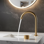 Robinet de lavabo en or brossé, robinet de salle de bains à deux trous, robinet d&rsquo;évier de salle de bains, robinet d&rsquo;évier brossé rotatif à 360 degrés, robinet de lavabo répandu