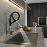 Robinet de cuisine mural Flexible rotatif à 360 degrés, Chrome poli, 2 Modes, robinets d&rsquo;évier d&rsquo;eau chaude et froide, noir argenté