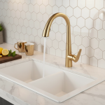 Robinet de cuisine en acier inoxydable 304, or brossé, robinet d&rsquo;évier extractible caché pour légumes chauds/froid