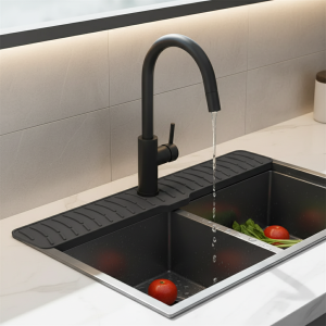 Tapis de vidange en Silicone pour évier de cuisine, protection contre les éclaboussures autour du robinet, tapis de protection derrière le robinet avec collecteur d&rsquo;égouttage pour les lèvres