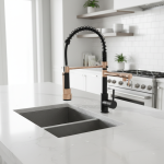 Robinet de cuisine avec pulvérisateur extractible, robinet d&rsquo;évier de cuisine à ressort à poignée unique à Arc élevé