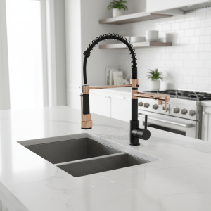 Robinet de cuisine avec pulvérisateur extractible, robinet d’évier de cuisine à ressort à poignée unique à Arc élevé Robinet de cuisine avec pulvérisateur extractible, robinet d’évier de cuisine à ressort à poignée unique à Arc élevé