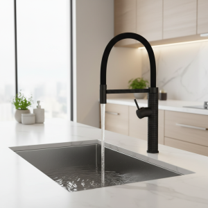 Robinet de cuisine en laiton à côtes noires, chrome, modes touristes, buse, eau chaude et froide, centre commercial, grue, ressort, évier, 256 Robinet de cuisine en laiton à côtes noires, chrome, modes touristes, buse, eau chaude et froide, centre commercial, grue, ressort, évier, 256