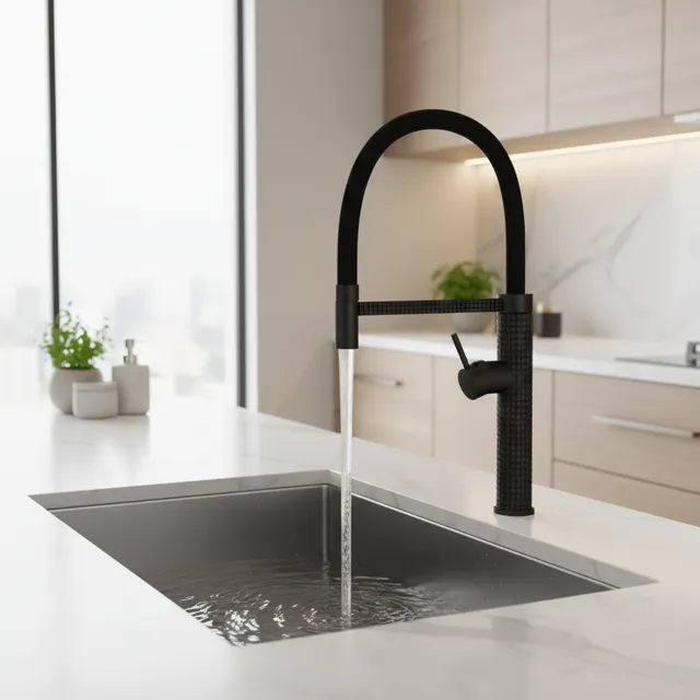 Robinet de cuisine en laiton à côtes noires