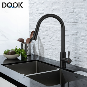 Robinet de cuisine noir à capteur extractible, mitigeur de robinet à commande tactile sensible pour cuisine, mitigeur de cuisine à capteur tactile