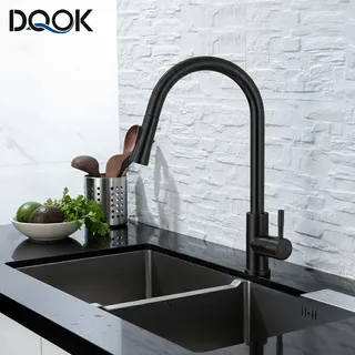 Robinet de cuisine noir à capteur extractible