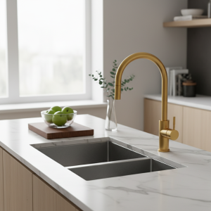 Robinet de Cuisine en Laiton Mat, Produit d&rsquo;Évier Moderne avec Mitigeur