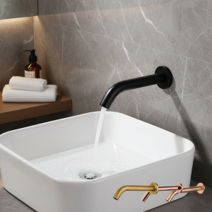 KEMAIDI robinet sans contact robinets à capteur automatique mural mains libres tactile mitigeur chaud-froid robinet de salle de bains noir/or