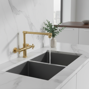 Robinet de Lavage à Eau Froide en Or Brossé, Bec Pliant Rotatif, Grue d’Évier en Laiton Robinet de Lavage à Eau Froide en Or Brossé, Bec Pliant Rotatif, Grue d’Évier en Laiton