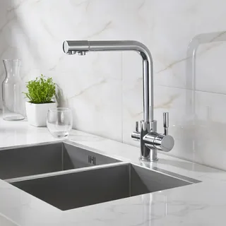 Robinet de cuisine chromé à double bec