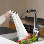 Robinet de cuisine extractible en acier inoxydable, évier domestique résistant aux éclaboussures, robinet chaud et froid universel rotatif multifonctionnel