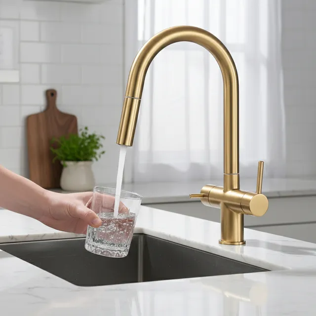 Robinet de cuisine en or brossé