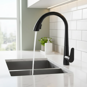 Robinet de cuisine en laiton à trou unique, bec extractible, mitigeur d&rsquo;évier de cuisine, tête de pulvérisation à jet, robinet mitigeur chromé/noir