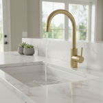 Robinet d&rsquo;évier à 2 fonctions, comme indiqué dans la figurine, robinet en or brossé, débit de 1.8 GPM, Construction ABS, forme de colonne moderne