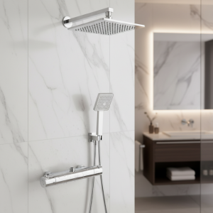 Robinet de douche thermostatique finition chromée, mitigeur thermostatique de salle de bains, mélangeur de salle de bains chaude et froide, mitigeur de robinet de baignoire Robinet de douche thermostatique finition chromée, mitigeur thermostatique de salle de bains, mélangeur de salle de bains chaude et froide, mitigeur de robinet de baignoire