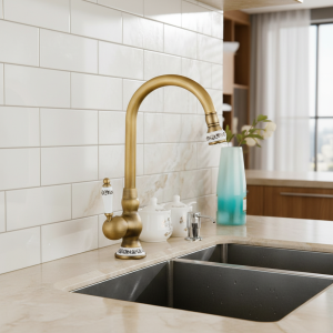 Bec de cuisine en laiton à poignée unique, Robinet de navire, Robinet de centre commercial Bec de cuisine en laiton à poignée unique, Robinet de navire, Robinet de centre commercial