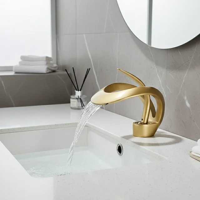Robinet de lavabo de salle de bains doré/blanc