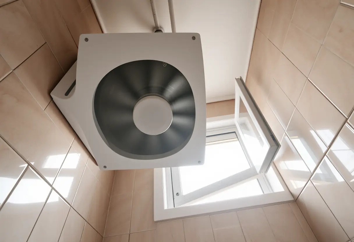Ventilateur d'extraction dans une salle de bain, lumière du matin